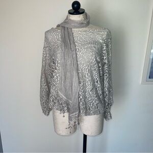 Gabriella Womens Top One Size Gray Lined Lace Long Sleeve Casual matching scarf